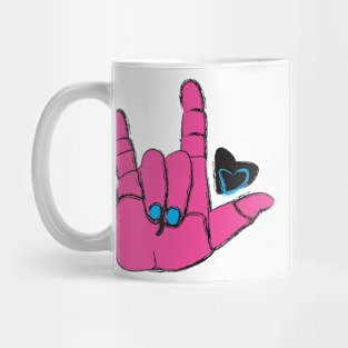 ASL ILY Pink/blue with heart Mug